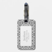 Monogramm-Gepäckträger für Schwarz/Weiß-Damast Gepäckanhänger (Rückseite vertikal)