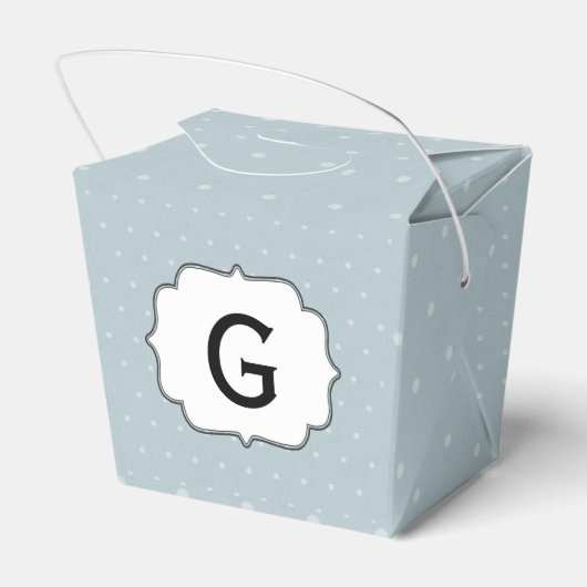 Monogramm Gerahmt auf Blassblau mit weißen Polka-P Geschenkschachtel (Rückseite)