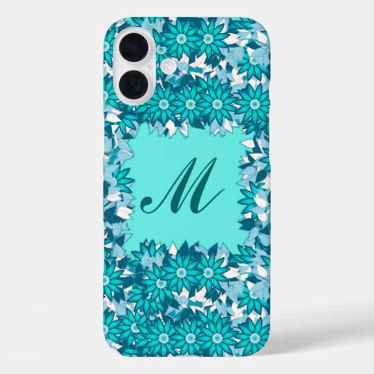 Monogramm gerahmt mit Blume - blau und weiß Case-Mate iPhone Hülle (Rückseite)