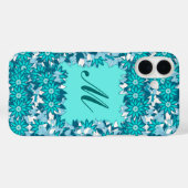 Monogramm gerahmt mit Blume - blau und weiß Case-Mate iPhone Hülle (Rückseite (Horizontal))