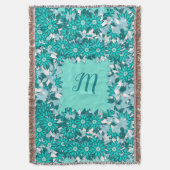 Monogramm gerahmt mit Blume - blau und weiß Decke (Vorderseite Vertikal)