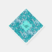 Monogramm gerahmt mit Blume - blau und weiß Serviette (Ecke)