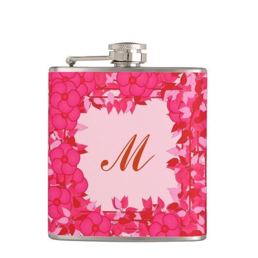 Monogramm gerahmt mit Blume - Fuchsien und rosa Flachmann (Vorderseite)