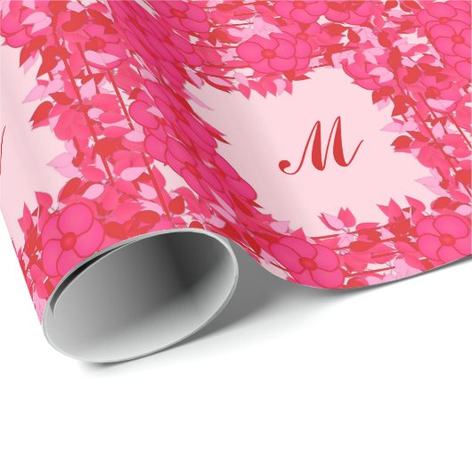 Monogramm gerahmt mit Blume - Fuchsien und rosa Geschenkpapier (Rolleneckpunkt)