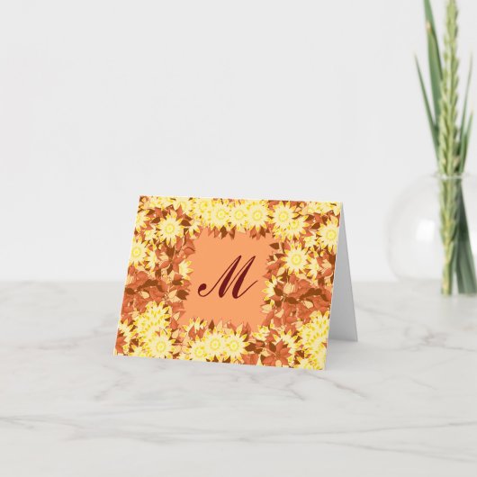 Monogramm gerahmt mit Blume - Kakao und Gelb (Vorderseite)