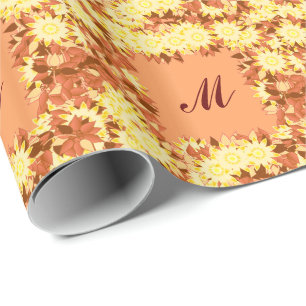 Monogramm gerahmt mit Blume - Kakao und Gelb Geschenkpapier