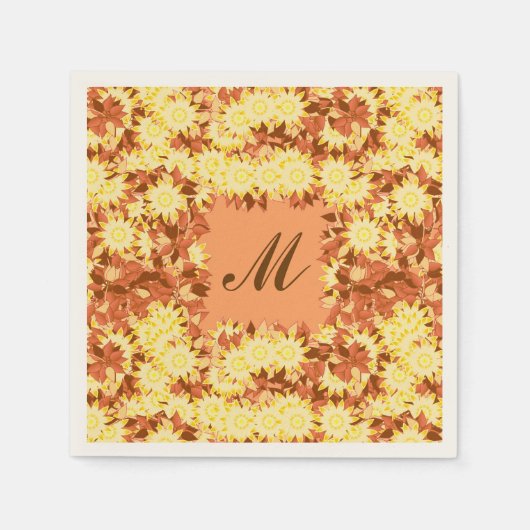 Monogramm gerahmt mit Blume - Kakao und Gelb Serviette (Vorderseite)