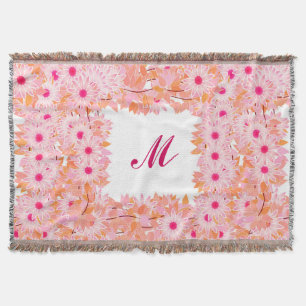 Monogramm gerahmt mit Blume - rosa und pfirsichfar Decke