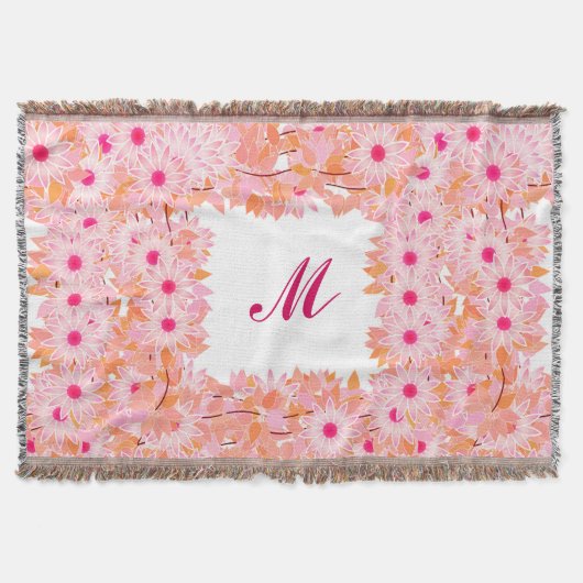 Monogramm gerahmt mit Blume - rosa und pfirsichfar Decke (Vorderseite)