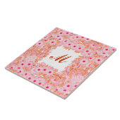 Monogramm gerahmt mit Blume - rosa und pfirsichfar Fliese (Seite)