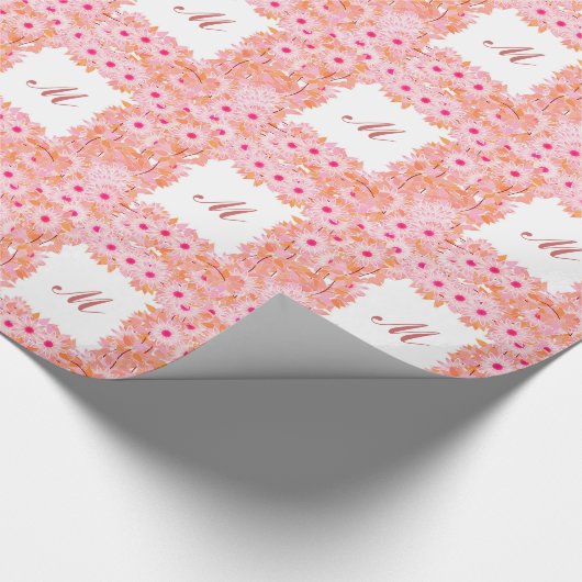 Monogramm gerahmt mit Blume - rosa und pfirsichfar Geschenkpapier (Ecke)