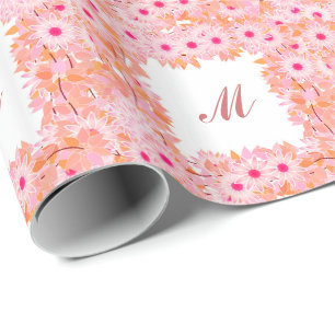 Monogramm gerahmt mit Blume - rosa und pfirsichfar Geschenkpapier