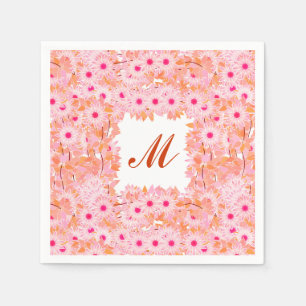 Monogramm gerahmt mit Blume - rosa und pfirsichfar Serviette