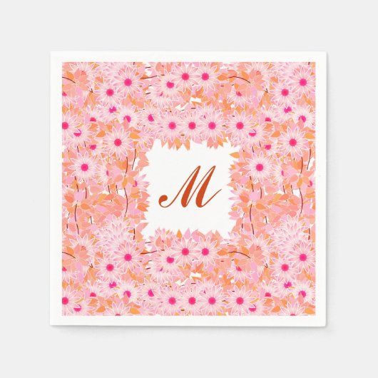 Monogramm gerahmt mit Blume - rosa und pfirsichfar Serviette (Vorderseite)
