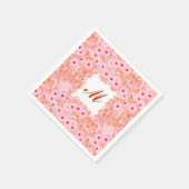 Monogramm gerahmt mit Blume - rosa und pfirsichfar Serviette (Ecke)