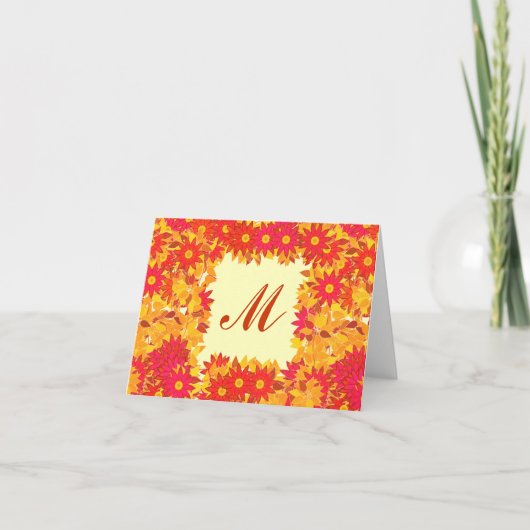 Monogramm gerahmt mit Blume - rot und gold (Vorderseite)