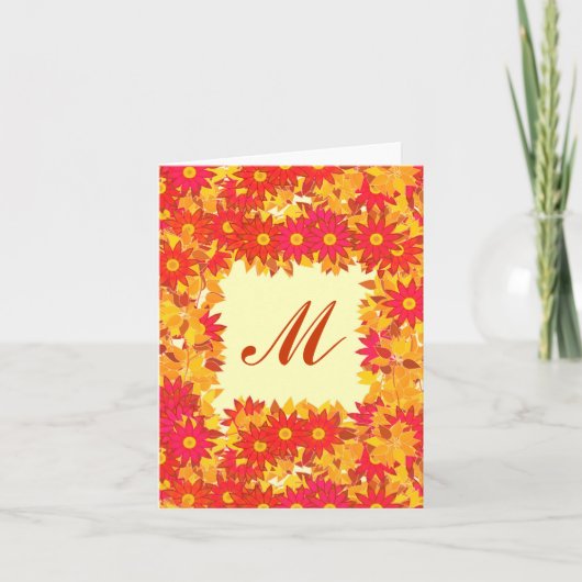Monogramm gerahmt mit Blume - rot und gold (Vorderseite)