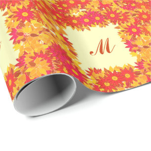Monogramm gerahmt mit Blume - rot und gold Geschenkpapier