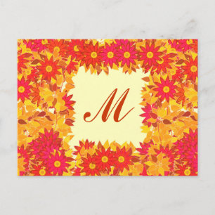 Monogramm gerahmt mit Blume - rot und gold Postkarte
