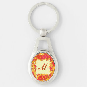 Monogramm gerahmt mit Blume - rot und gold Schlüsselanhänger