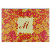 Monogramm gerahmt mit Blume - rot und gold Schneidebrett (Vorderseite)