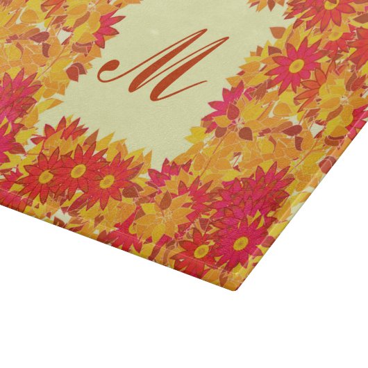 Monogramm gerahmt mit Blume - rot und gold Schneidebrett (Ecke)