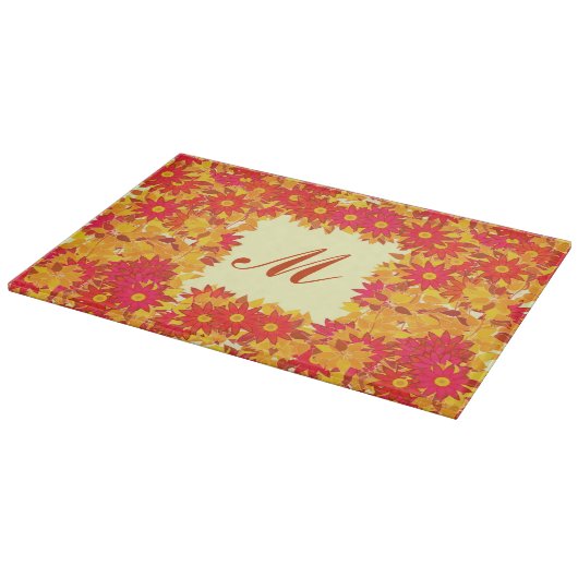 Monogramm gerahmt mit Blume - rot und gold Schneidebrett (Ecke)