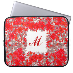 Monogramm gerahmt mit Blume - rot und grau Laptopschutzhülle