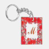 Monogramm gerahmt mit Blume - rot und grau Schlüsselanhänger (Vorderseite links)