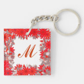 Monogramm gerahmt mit Blume - rot und grau Schlüsselanhänger (Rückseite)