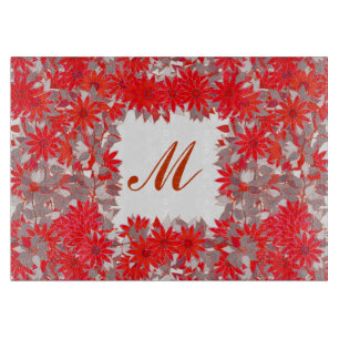 Monogramm gerahmt mit Blume - rot und grau Schneidebrett