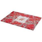 Monogramm gerahmt mit Blume - rot und grau Schneidebrett (Ecke)
