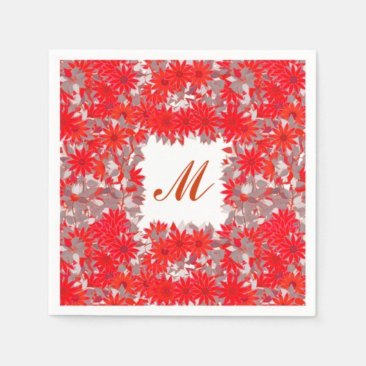Monogramm gerahmt mit Blume - rot und grau Serviette (Vorderseite)