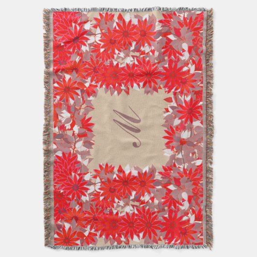Monogramm gerahmt mit Blume - rot und tauglich Decke (Vorderseite Vertikal)