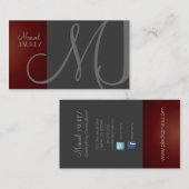 MONOGRAMM GESCHÄFTSKARTE EN RETRO/GRAY/MAROON VISITENKARTE (Vorne/Hinten)