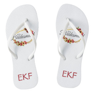 Monogramm-Geschenk für Brautjungfer Rot Gelb Flora Badesandalen