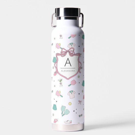 Monogramm Geschenk für Pickleball Damen Trinkflasche (Vorne)