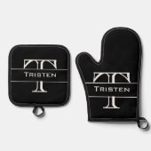 Monogramm-Geschenk Ofenhandschuh & Topflappen-Set (Vorderseite)