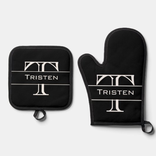 Monogramm-Geschenk Ofenhandschuh & Topflappen-Set (Vorderseite)