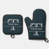 Monogramm-Geschenk Ofenhandschuh & Topflappen-Set (Vorderseite)