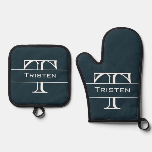 Monogramm-Geschenk Ofenhandschuh & Topflappen-Set (Vorderseite)