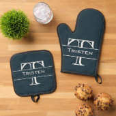 Monogramm-Geschenk Ofenhandschuh & Topflappen-Set (Oben Unten)
