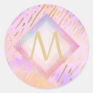Monogramm Geschenke für Mädchen, die Liebe rosa Go Runder Aufkleber