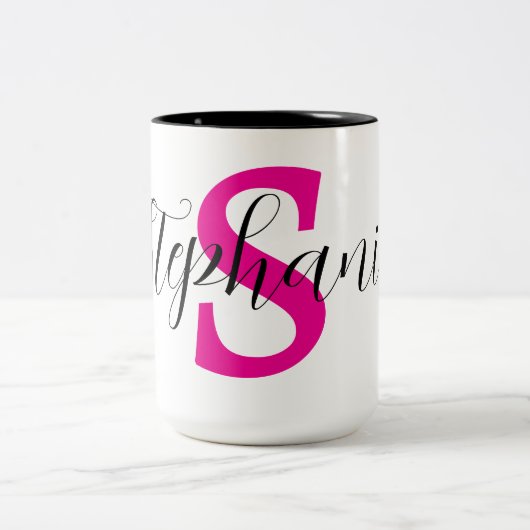Monogramm-Geschenke für personalisiert rosa Namen Zweifarbige Tasse (Mittel)
