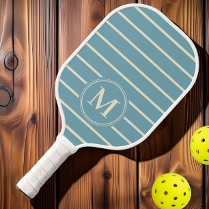 Monogramm gestreifte warme Aqua-Nachmittagsfarbe a Pickleball Schläger
