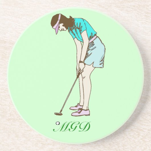 Monogramm-GetränkeUntersetzer Dame Golfer Getränkeuntersetzer (Vorne)