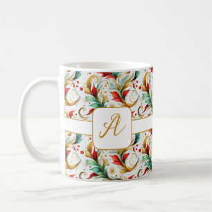 Monogramm gewirbeltes Weihnachtsblumenmuster Kaffeetasse