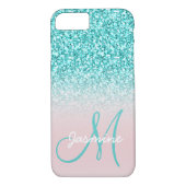 Monogramm-Girly aquamarines Glitzer-Namensrosa Case-Mate iPhone Hülle (Rückseite)