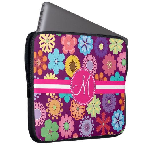 Monogramm-Girly Blumen-Power-bunter Blumenrüttler Laptopschutzhülle (Vorne Rechts)