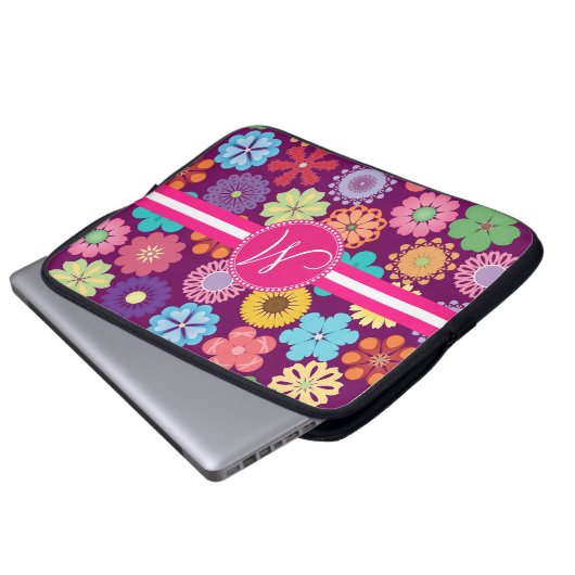 Monogramm-Girly Blumen-Power-bunter Blumenrüttler Laptopschutzhülle (Vorne Knopf)